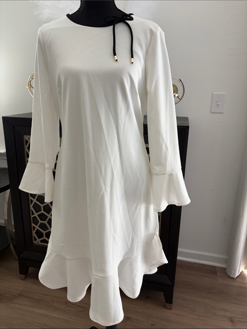 Karl Lagerfeld White Ruffle-Hem Midi Dress